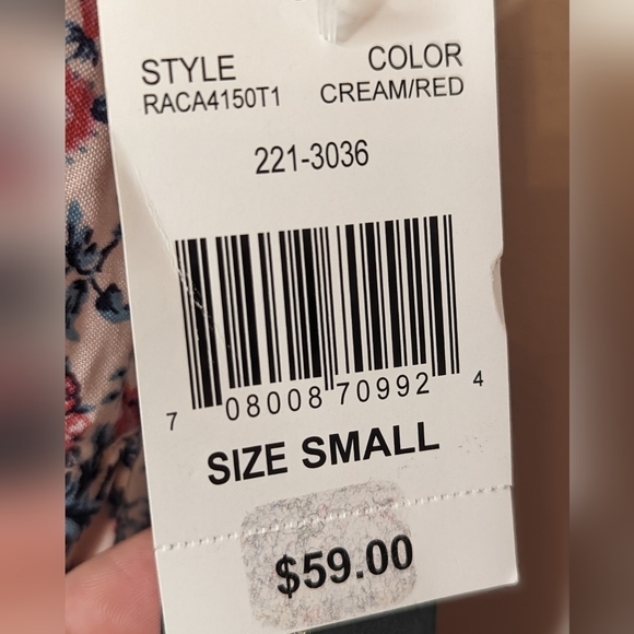 NWT City Triangles v neck printed flowy floral cap sleeve brass colored buttons - Picture 7 of 9